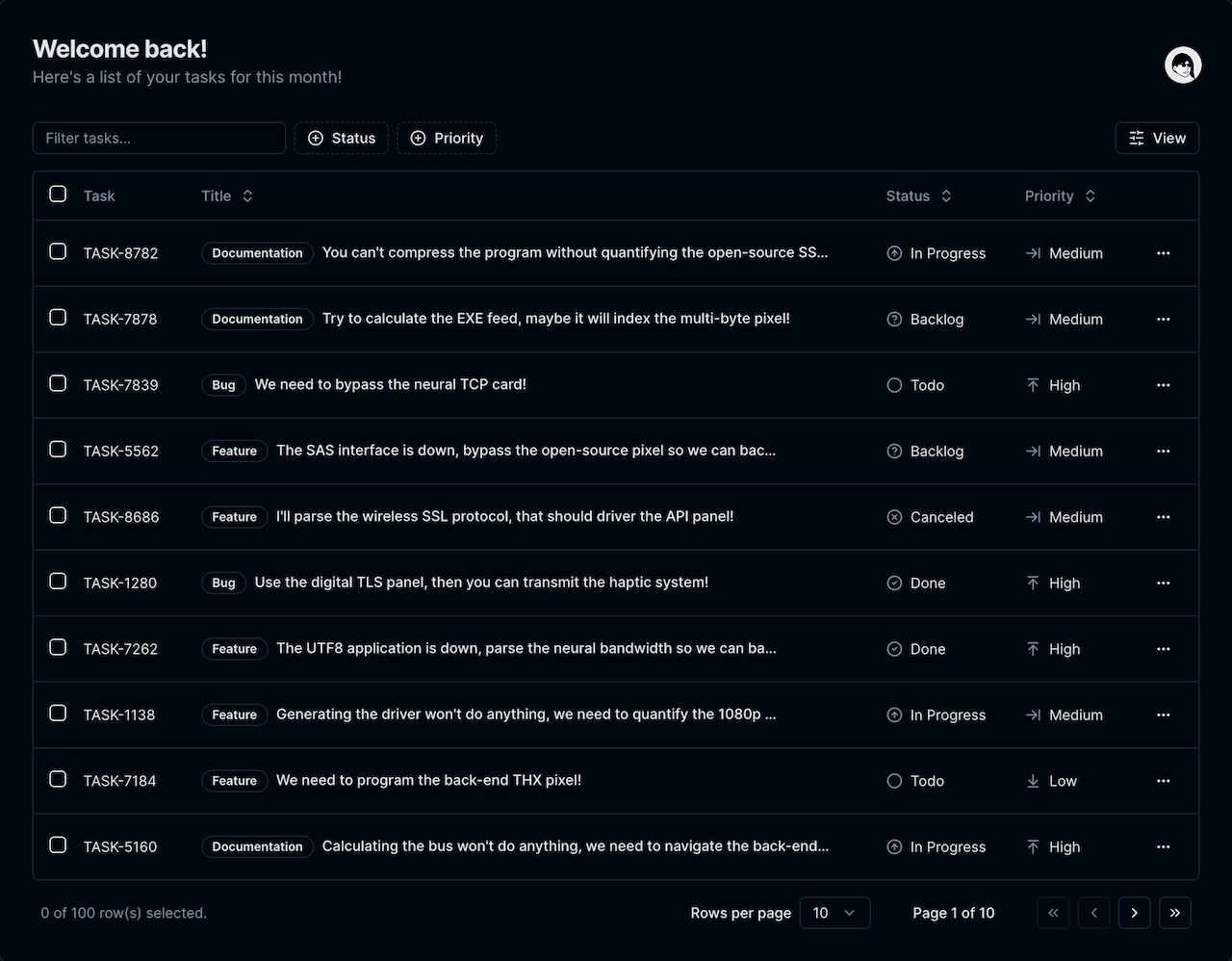Tasks - Dark mode preview